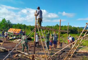 Satgas Yonif 144/JY bantu Bangun Rumah Warga